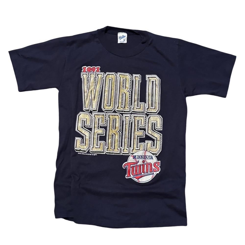 Vintage 1991 Minnesota Twins World Series T-Shirt‎ Velva Sheen Navy Blue Medium